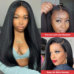 Nouvelle perruque en cheveux humains avec dentelle frontale HD transparente 13x4, style Kinky Straight avec cheveux de bébé <span class=keywords><strong>afro</strong></span> bouclés, ligne de cheveux naturelle, bords bouclés, cheveux crépus - Product Image 2