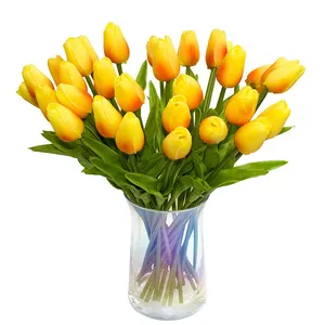 30pcs Artificial Tulips Flowers Real Touch Orange Tulips Holland PU Tulip Bouquet Latex Flowers for Wedding Party Office