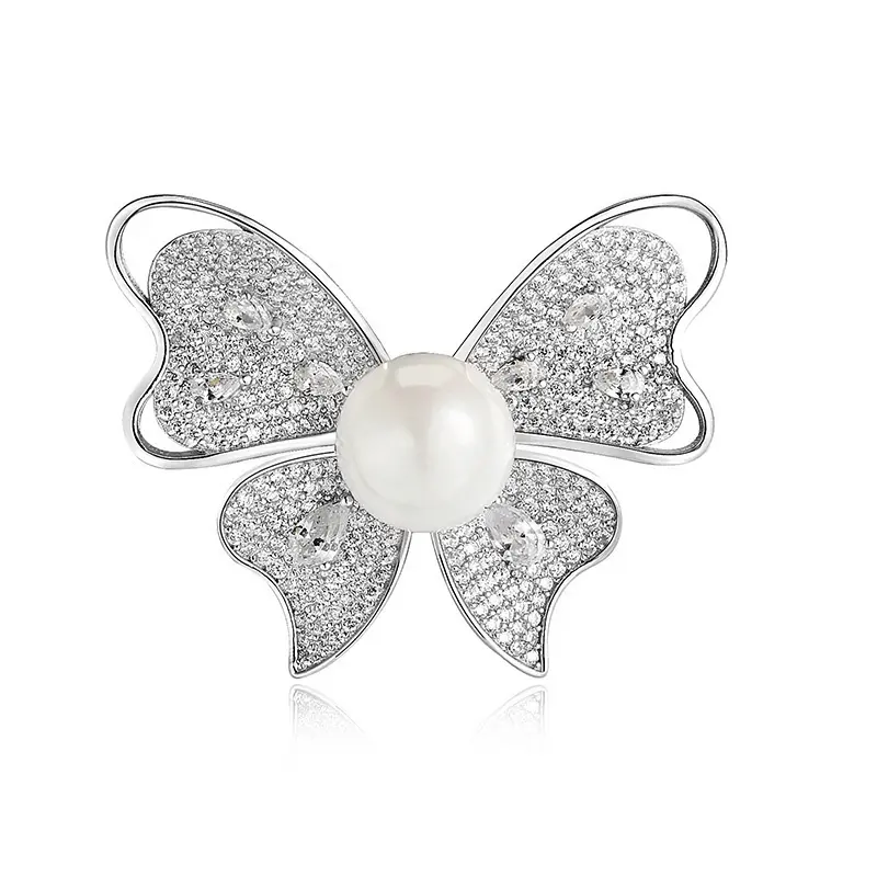 luxury fashion fine jewelry silver custom animal zircon pearls butterfly pins brooches for women