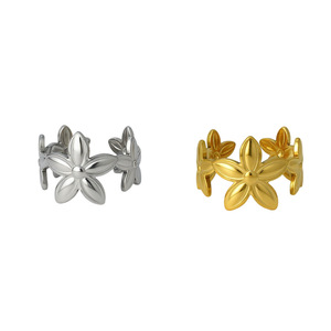 Bague Fleur Plaqué Or et Argent au Design Tendance, Luxe Léger, Réglable, Unisexe, en Acier Inoxydable, Vente en Gros de Bijoux - Product Image 6