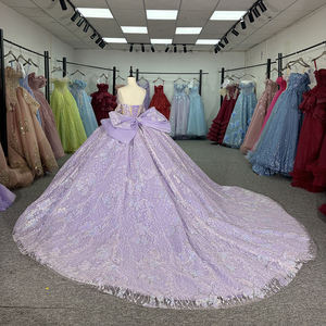 Vestido de Quinceañera/Aos para niñas de 15 años, elegante, con estampado de lavanda, escote corazón, cola capilla, largo hasta el suelo, con lazo, modelo 6962 - Product Image 3