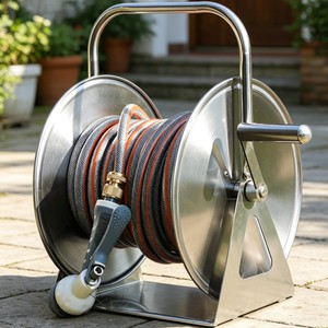 Soporte de Pared Portátil para Carrete de Acero Inoxidable con Acabado Pulido, Asa de Transporte y Conector de Latón con Marco Metálico - Product Image 3