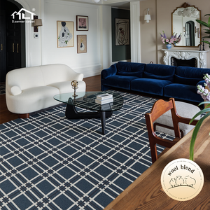 Dsermer ニュージーランドウール モダン ソリッド ラグジュアリー ブルー 機械製 1枚組 カーペット リビングルーム 大型 ソフトフロアマット 寝室用 - Product Image 1