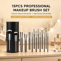15-teiliges Kosmetik-Make-up-Pinsel-Set mit Woll- und Synthetikborsten, Gesichts- und Augen-Schönheitspinsel mit Zylinderetui und Holzgriffen