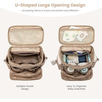 Nouveau sac à langer matelassé en polyester léger beige, grande capacité, sac à dos pour bébé, pochette isotherme pour biberon, sac multifonctionnel