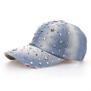 Four Seasons Fashion Shiny Soft Denim Image Style Unisex Sports <b>Baseball</b> <b>Cap</b> with Rhinestone Embroidery - Product Image 1