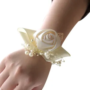 Rosa mano banda novias dama de honor decoración flores Mujer baile accesorios flor artificial boda muñequera - Product Image 2