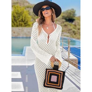 Robe de plage moulante FOXA pour femme, en crochet ajouré 100 % acrylique, manches longues, col en V profond, vêtements de vacances, été 2026 - Product Image 5