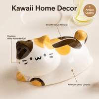 Boîte à mouchoirs en céramique motif chat calico mignon, porte-serviettes en forme de chat de dessin animé fait main pour une décoration douillette de la maison et de la chambre d'enfant