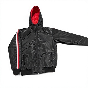 Veste coupe-vent réversible 2-en-1, bomber à capuche unisexe, légère, zippée, streetwear, rouge et noir, doublure en coton, broderie sur le devant - Product Image 5