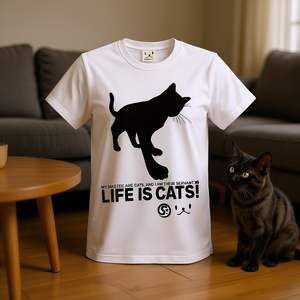 T-shirt da uomo e da donna a maniche corte con stampa gatto bianco Life Is Cats SCOPY Scorpion - Product Image 3