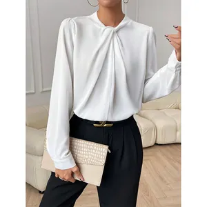 Wholesale of summer and autumn girls' chiffon knotted business office style solid long-sleeve shirts