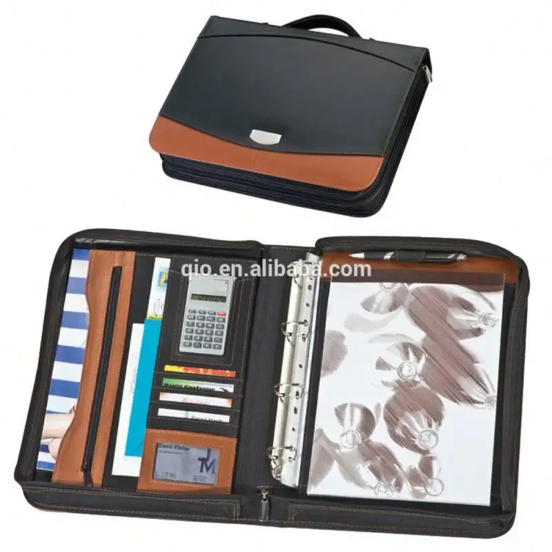 new fashion portable PU leather planner notebook set with mini calculator and cards/pen holder NOTEBO908-5