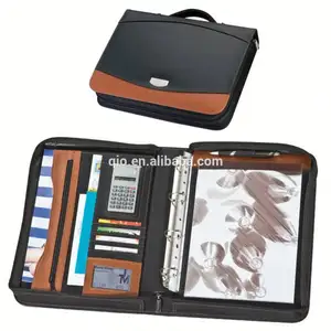 Nieuwe mode draagbare PU lederen planner notebook set met mini rekenmachine en kaarten/pen houder NOTEBO908-5