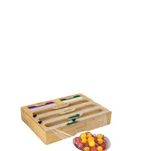Boîte de rangement pour film alimentaire en bambou avec coupe-film 40x30x9cm pour l'organisation des films plastiques et du papier aluminium de cuisine - Product Image 2