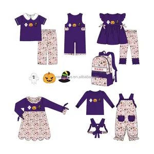 Boutique Clothing Outfits For Girls Personal Design Halloween Pumpkin Baby Girl Dresses With Schoolbag