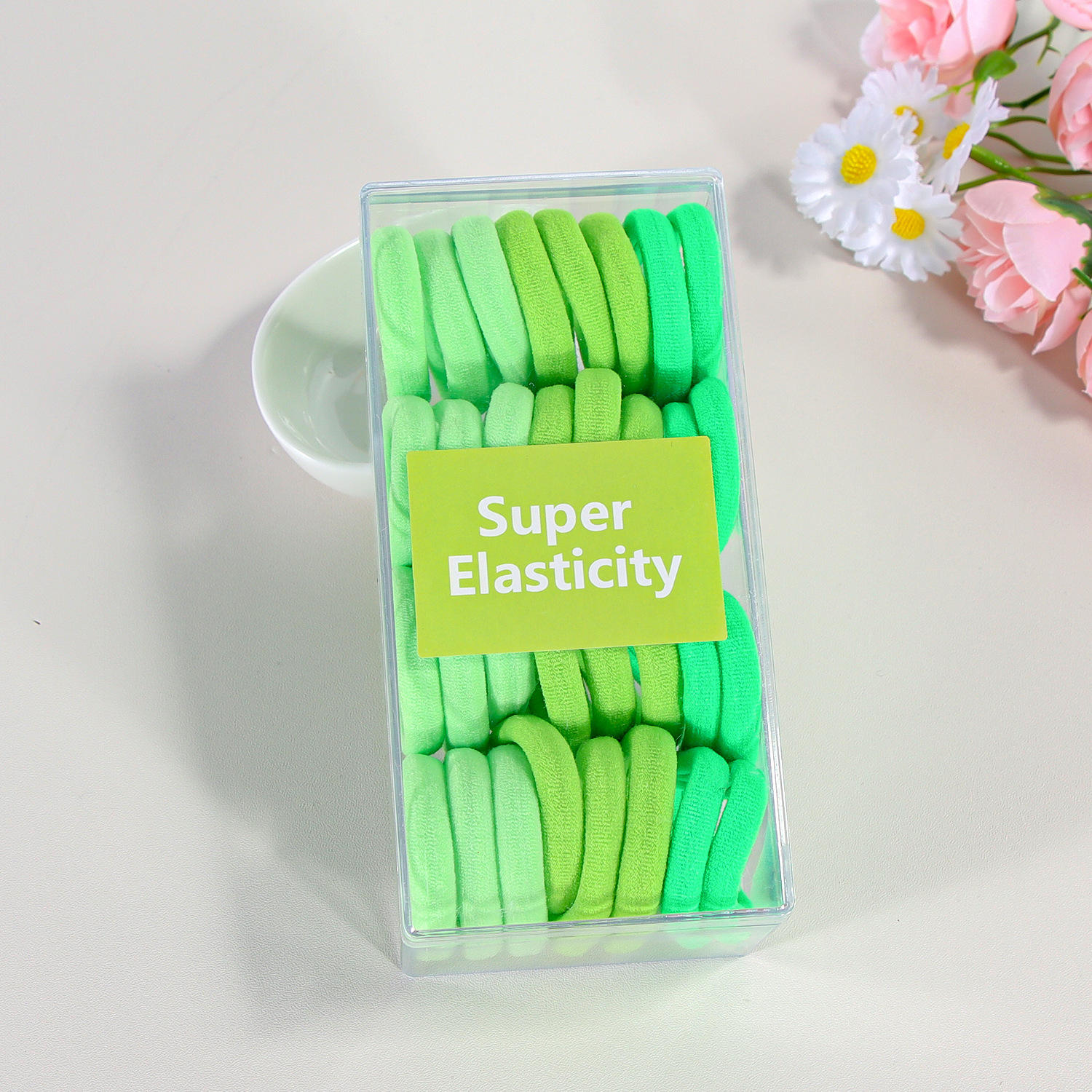 1 box of 6 green hair ropes (32 pieces)