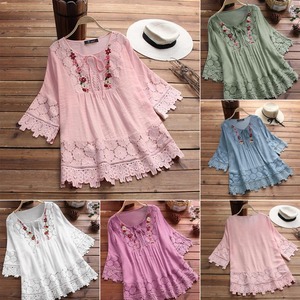 เสื้อครอปท็อปผู้หญิง ไซส์ S-5XL ผ้าลูกไม้ถักโครเชต์ สไตล์วินเทจ แขนบาน แต่งลายปัก ปะติดปะต่อ เหมาะสำหรับใส่ทำงานหรือลำลอง - Product Image 3