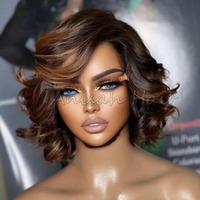 Perruques courtes bob avec mèches sans colle Perruques en cheveux humains lace front pixie cut hd en dentelle transparente Perruques en cheveux humains pour femmes noires