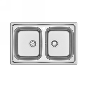 Fregadero Empotrado de Acero Inoxidable de 80x50 cm con Doble Cubeta para Cocina - Product Image 1