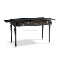 Bureau d'écriture noir de luxe avec 3 tiroirs, quincaillerie en laiton doré, bureau classique pour la maison, bureau d'étude traditionnel