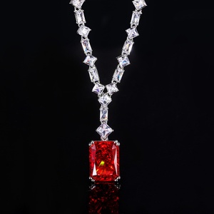 High Quality Eco-friendly Copper 12*16mm Red Cubic Zirconia Jewelry <b>Iced</b> <b>Out</b> High Carbon Diamond Pendant Necklace for Women - Product Image 3