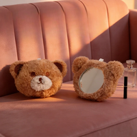 Miroir de poche mignon en peluche en forme d'ours, miroir de maquillage rond portable et moelleux, miroir cosmétique à main