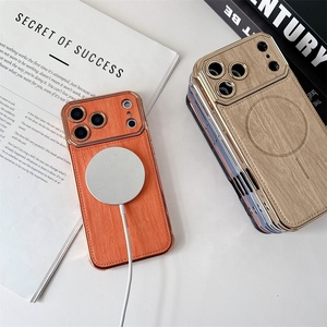 Coque de téléphone magnétique électroplaquée en cuir grain de bois, texture originale en TPU pour iPhone 17 Air 16 15 <span class=keywords><strong>Pro</strong></span> Max - Product Image 5