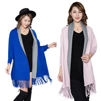 Cape Pashmina double face pour femme Automne/Hiver avec franges et manches, mélange cachemire, style manteau