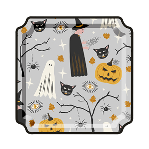 DAMAI Halloween Theme Black Cat Bumpkin Little Ghost Disposable Party Paper Plates Napkins Cups Party Disposable Tableware Set - Product Image 4