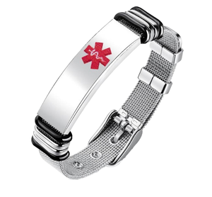 Joyería de Moda Milán, Pulseras Infantiles de Acero Inoxidable, Diseño de Escudo Médico Rojo, Plateadas, para Bodas, Aniversarios y Fiestas - Product Image 1