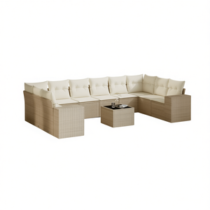 Ensemble de canapés de jardin beige, meubles en rotin d'extérieur avec coussins en mousse haute densité, design contemporain imperméable - Product Image 1