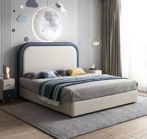 Hiện Đại Nền Tảng Giường Với Cong Đầu Giường Trẻ Em Của PU Da Mềm Gỗ Trẻ Em Khung Giường Da Tổng Hợp Bọc Giường - Product Image 2