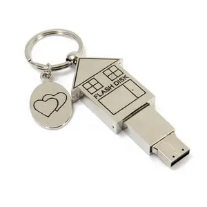 Custom LOGO gadgets Metal House Keychain USB Flash Drive 8GB 16GB 32GB 64GB Thumb Drive Flash Memory Pen Drive 128GB
