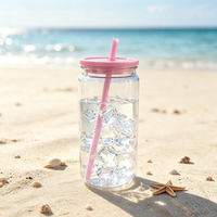 Gobelets en plastique transparents de 500 ml/16,91 oz avec couvercle à paille, style voyage moderne, possibilité de personnaliser le logo et le motif