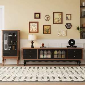 Meuble TV de luxe en bois de chêne de style Mid-Century Modern, ensemble table TV et table basse pour salon - Product Image 5