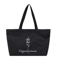 Tas Tote Kanvas Desain Asli untuk Wanita, Tas Tangan dengan Pola Huruf Dua Sisi, Kapasitas Besar, Resleting, Portabel, untuk Penggunaan Sehari-hari