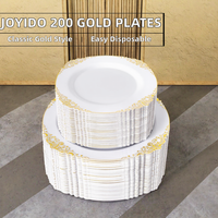 Assiettes en plastique blanc or 10 pouces avec bord doré, résistantes et réutilisables, pour desserts, mariages, banquets, vente en gros