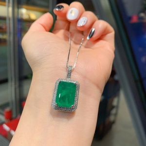 Fashion Jewelry Eco-friendly Copper 12*16/9*12mm Emerald Green Cubic Zirconia Stone <b>Earrings</b> and Pendant <b>Set</b> for Women - Product Image 6