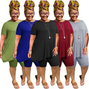 Offre Spéciale d'<span class=keywords><strong>Amazon</strong></span> <span class=keywords><strong>Vêtements</strong></span> <span class=keywords><strong>grande</strong></span> <span class=keywords><strong>taille</strong></span> pour femmes, ensemble short 2 pièces décontracté de couleur unie 5XL - Product Image 1