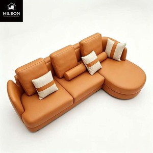 <span class=keywords><strong>Canapé</strong></span> d'angle moderne en cuir orange <span class=keywords><strong>3</strong></span> <span class=keywords><strong>places</strong></span> avec chaise longue et coussins pour salon, maison, hôtel - Product Image 3