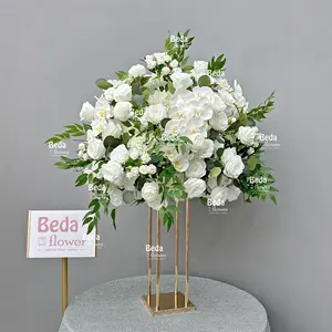 Beda โรงงานขายตรงประดิษฐ์คุณภาพสูง Phalaenopsis กุหลาบสีขาวสีเขียวกลางการจัดโต๊ะงานแต่งงานตกแต่ง