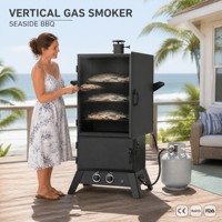 Fumoir à gaz vertical à double brûleur avec allumage par impulsions, 6 niveaux de grilles, amortisseur réglable, barbecue d'extérieur