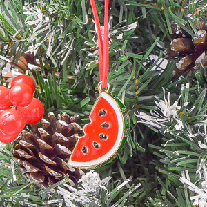 <span class=keywords><strong>D</strong></span>écorations de Noël créatives en alliage de zinc en forme de petites tranches de pastèque, pendentifs, <span class=keywords><strong>d</strong></span>écorations de vitrine, cadeau - Product Image 1