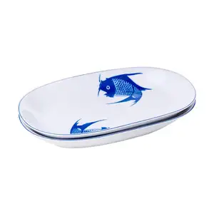 Ucuz fiyat plaka mavi sazan 10 inç porselen dikdörtgen (2 adet) toptan oryantal stil uygun bulaşık restoranlar için