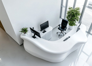 Bureau de réception ovale extensible contemporain en surface solide blanc brillant pour usage commercial (hôtels, centres commerciaux et immeubles de bureaux) - Product Image 3