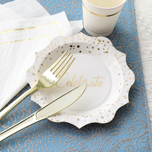 Ensemble de <span class=keywords><strong>vaisselle</strong></span> <span class=keywords><strong>jetable</strong></span>, fournitures de fête de luxe bon marché, assiettes en papier kraft pour fête prénuptiale - Product Image 3