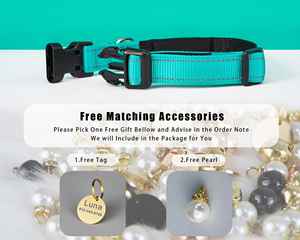 Collar reflectante de color verde azulado para perro, correa personalizada, collar ajustable para gato con cinta personalizada, placa de metal grabada, campana gratuita, diseño único - Product Image 4