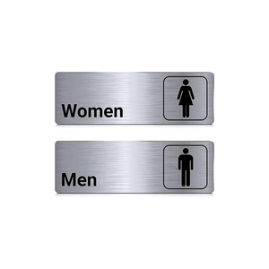 Panneaux de toilettes modernes en aluminium brossé personnalisés - Panneaux de porte de salle de bain pour hommes et femmes - Panneaux de toilettes durables conformes à la norme ADA - Product Image 1