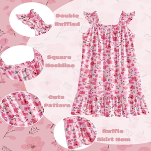 Vente flash - Robe <span class=keywords><strong>de</strong></span> <span class=keywords><strong>nuit</strong></span> à imprimé floral pour filles, sans manches, douce et respirante, pyjama pour enfants <span class=keywords><strong>de</strong></span> 5 à 14 ans, vêtements <span class=keywords><strong>de</strong></span> <span class=keywords><strong>nuit</strong></span> décontractés, vêtements <span class=keywords><strong>de</strong></span> maison - Product Image 2
